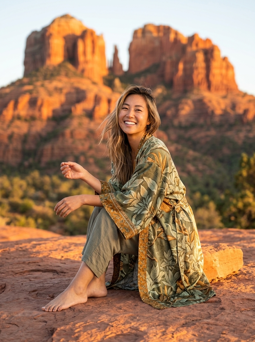 Unisex Robe — Olive Green / Earthy Botanical