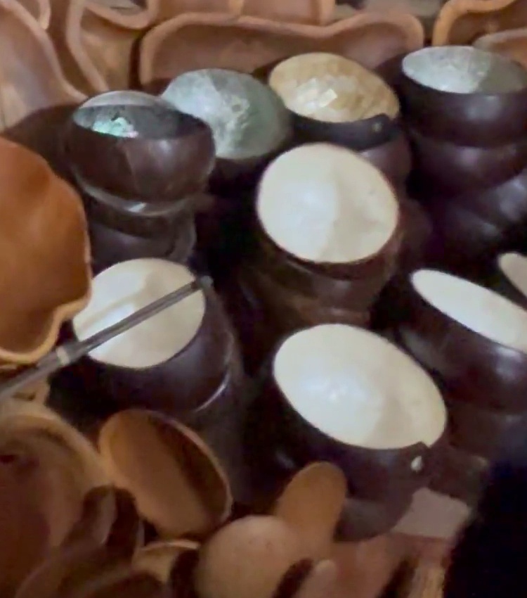 Lacquered Mother-of-Pearl Inlaid Coconut Shell Bowls (Set of 2)